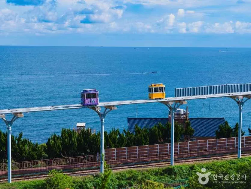 Blueline Park railway beside the sea